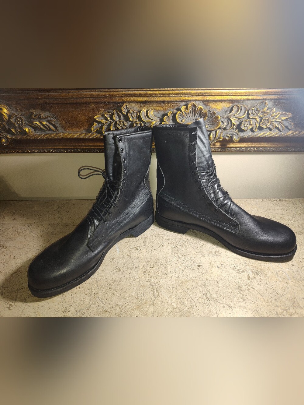 Vintage 1991 Addison Military Men's Black Lace-Up Leather Tactical Boots